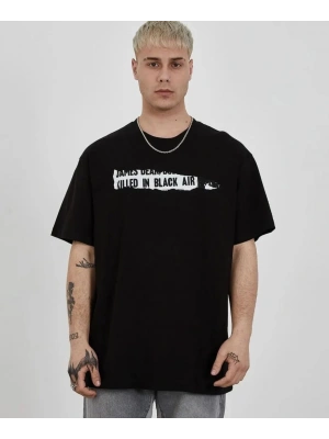 Bisiklet Yaka Baskılı Oversize T-Shirt - Siyah