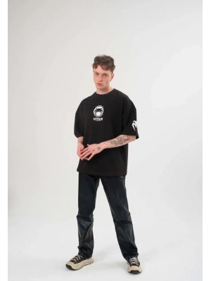 Bisiklet Yaka Baskılı Oversize T-Shirt - Siyah -