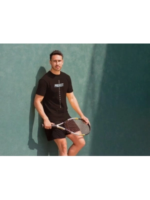 Bisiklet Yaka Baskılı Oversize T-Shirt - Siyah -