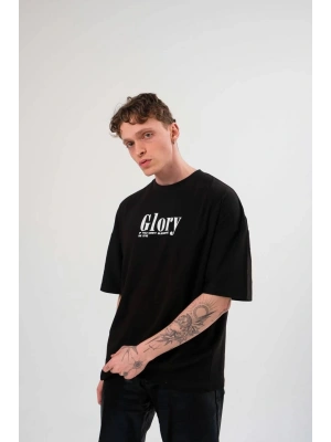 Bisiklet Yaka Baskılı Oversize T-Shirt - Siyah -