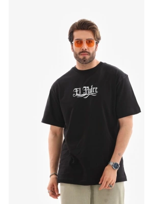 Bisiklet Yaka Baskılı Oversize T-Shirt - Siyah -