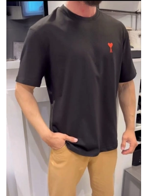 Bisiklet Yaka Baskılı Oversize T-Shirt - Siyah -