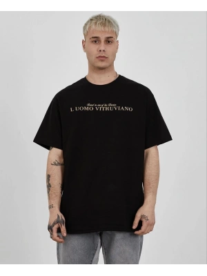 Bisiklet Yaka Baskılı Oversize T-Shirt - Siyah -