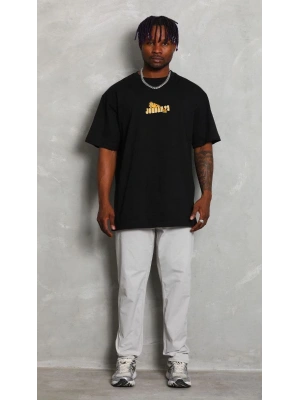 Bisiklet Yaka Baskılı Oversize T-Shirt - Siyah -