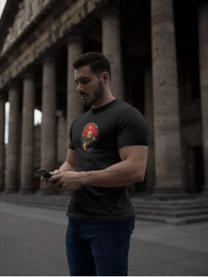 Bisiklet Yaka Baskılı Oversize T-Shirt - Siyah -