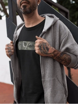 Bisiklet Yaka Baskılı Oversize T-Shirt - Siyah -