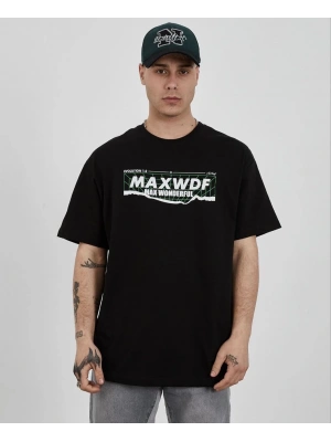 Bisiklet Yaka Baskılı Oversize T-Shirt - Siyah -