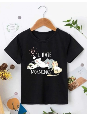 Bisiklet Yaka Baskılı T-Shirt - Siyah -