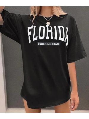 Bisiklet Yaka Baskılı T-shirt - Siyah -