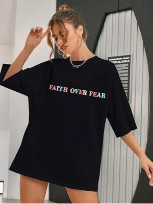 Bisiklet Yaka Baskılı T-shirt - Siyah -