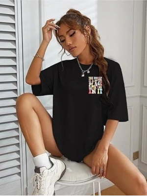 Bisiklet Yaka Baskılı T-shirt - Siyah -