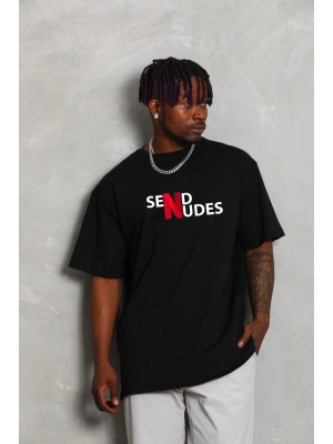 Bisiklet Yaka Double Oversize Baskılı T-Shirt - Siyah -