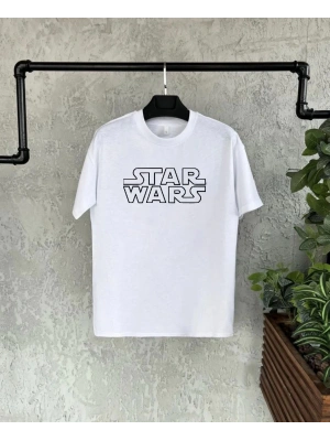 Bisiklet Yaka Kısa Kol Baskılı T-Shirt - Beyaz -