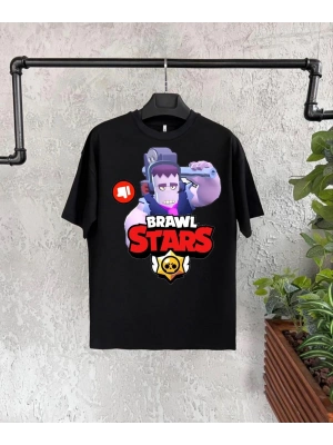 Bisiklet Yaka Kısa Kol Baskılı   T-Shirt - Siyah -