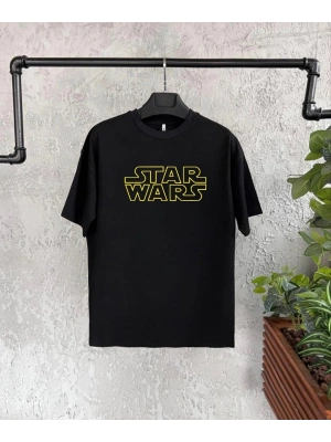 Bisiklet Yaka Kısa Kol Baskılı T-Shirt - Siyah -