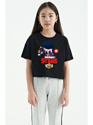 Bisiklet Yaka Kısa Kol Baskılı   T-Shirt - Siyah -