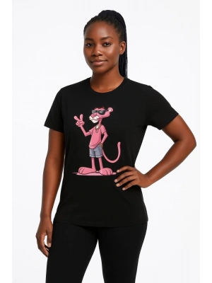 Bisiklet Yaka Kısa Kollu Baskılı T-shirt - Siyah -