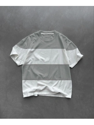 Bisiklet Yaka Parçalı T-Shirt - Gri -