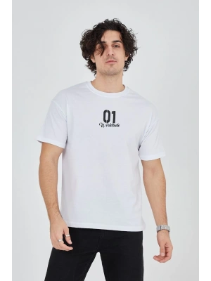 Bisiklet Yakalı Baskılı T-Shirt - Beyaz