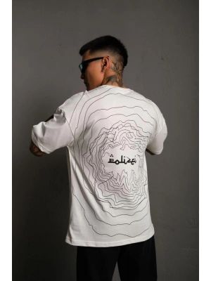 Bisiklet Yakalı Sırt Baskılı Oversize T-Shirt - Beyaz -