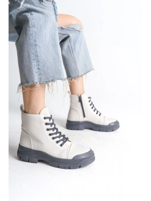 BLOOM Bağcıklı Fermuarlı Ortopedik Taban Kadın Bot  CGT - Krem