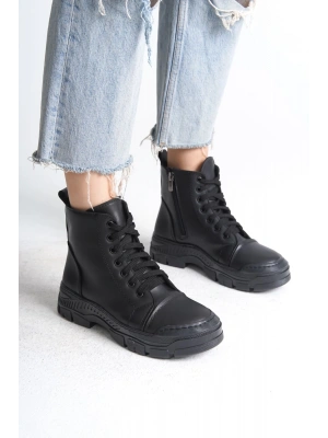 BLOOM Bağcıklı Fermuarlı Ortopedik Taban Kadın Bot CST - Siyah