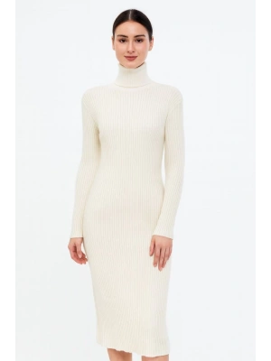 Boğazlı Triko Elbise - Beyaz -