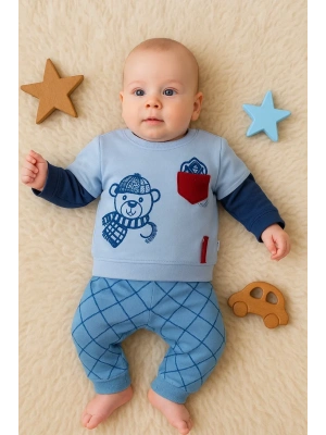 Cep Bear Nakışlı % 100 Pamuklu 2li Erkek Takım