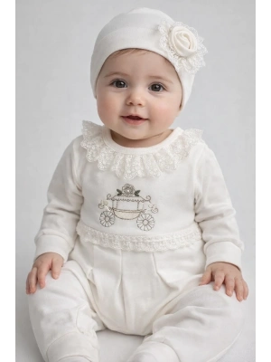 Çiçekli Araba Nakışlı Dantelli Tulum