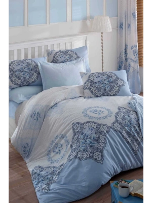 Çift Kişilik Ranforce Nevresim Takımı %100 Pamuklu Şimal Mavi