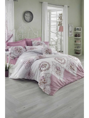 Çift Kişilik Ranforce Nevresim Takımı %100 Pamuklu Şimal Pembe