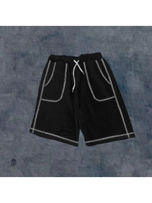 Dikişli Cepli Oversize Şort - Siyah -