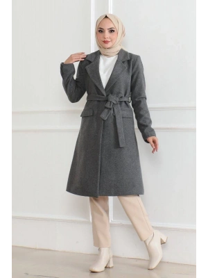 Düğmeli İçi Astarlı Kaşmir Kaşe Kaban - Bej