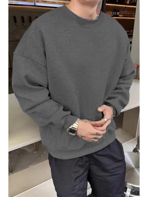 Düz Bisiklet Yaka Sweat - Füme -