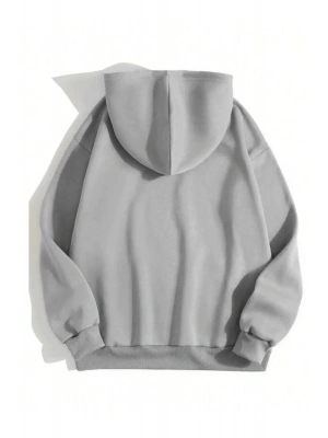 Düz Kapüşonlu Sweat - Boyalı Gri -