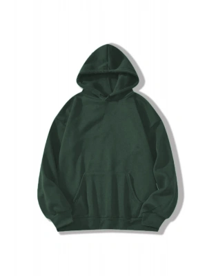 Düz Kapüşonlu Sweat - Koyu Yeşil