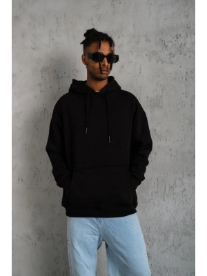 Düz Kapüşonlu Sweat - Siyah -