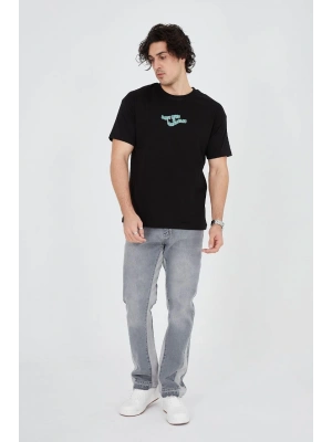 Erkek Baskılı 24/1 Penye T-Shirt - Siyah