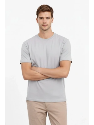 Erkek Bisiklet Yaka Tişört Regular Kalıp Basic Pamuklu Günlük Kullanım T-shirt - Gri