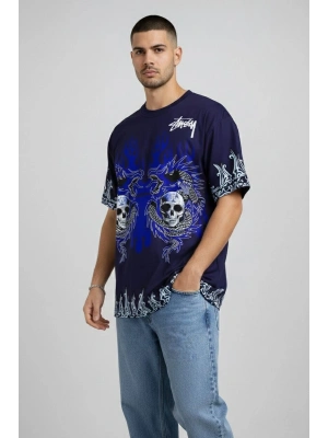 Erkek Lacivert Oversize Tişört - Lacivert