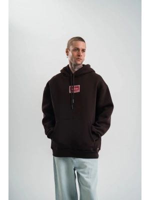 Erkek Premium Nakışlı Kapşonlu Sweatshirt Double Oversize Üç İplik Pamuklu - Siyah