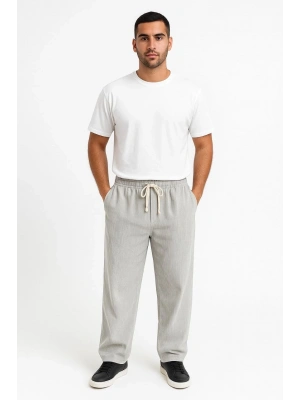 Fitilli Kadife Cepli Buggy Pantolon Oversize Rahat Kalıp - Gri