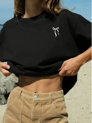 fiyonk Ön Arka baskılı siyah oversize   Kısa Kol t-shirt- Siyah -