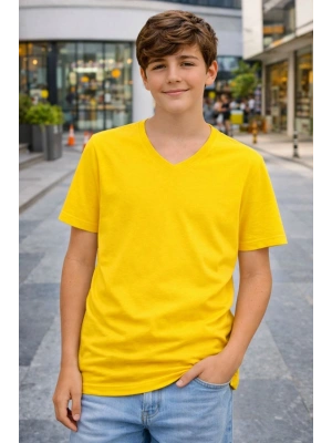 Genç Erkek Çocuk V Yaka Tişört Model - Sarı