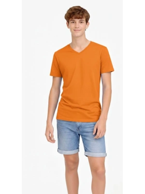 Genç Erkek Çocuk V Yaka Tişört Model - Turuncu