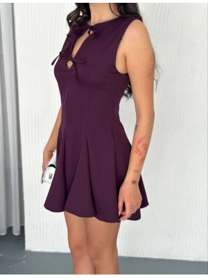 Göğüs Bağlamalı Kolsuz Mini Boy Elbise - Gül Kurusu -