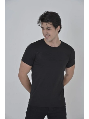 Gögüs Fileli Slim fit T-shirt - Siyah -