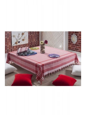 Gözde 170x170 cm. Kareli Desen Üçlü Sofra Bezi / Masa Örtüsü