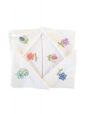 Hediyelik İşlemeli Bayan Mendili 12 Adet 28x28 cm 100 Pamuk