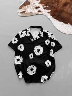 İki İplik Kumaş Baskılı Gömlek - Siyah -